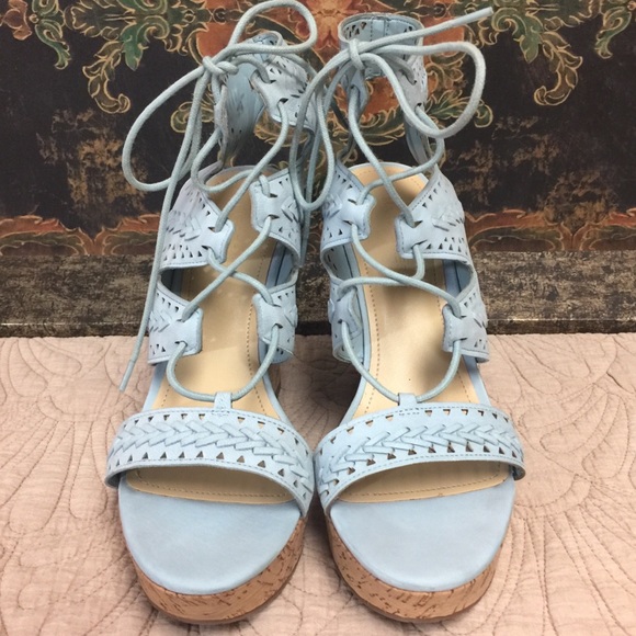 Marc Fisher Light Blue Suede Wedges, Size 8 - Picture 1 of 8